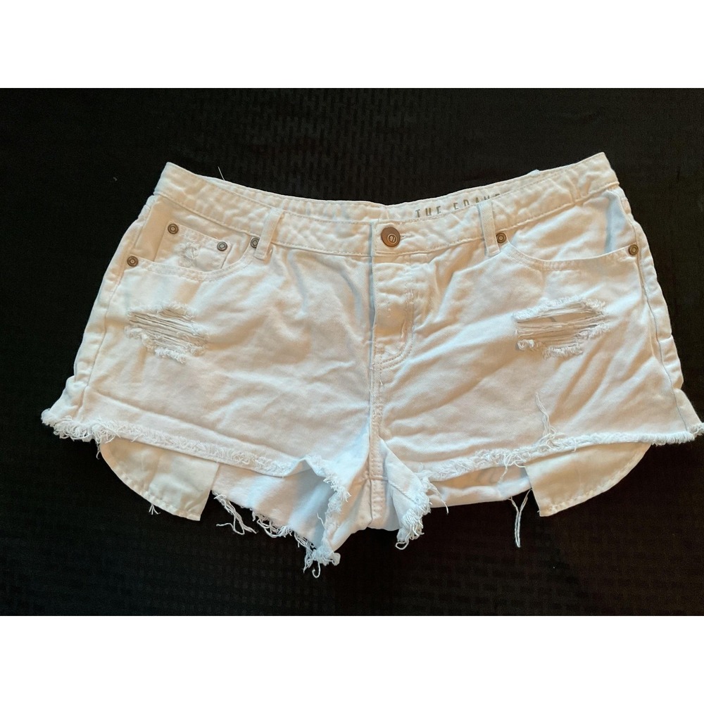 Cotton On Shorts Womens USA 10 White The Frayed Mid Rise Distressed Denim Cutoff